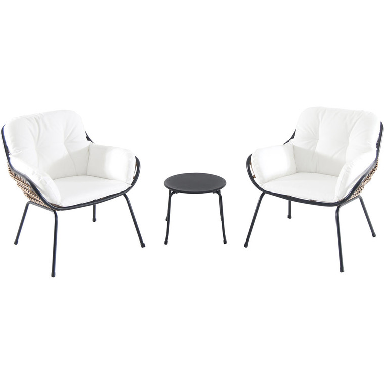3 Piece Seating Set: 2 Steel Side Chairs, Accent Table NAYA3PC-WHT