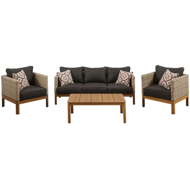Blake 4Pc Set: 2 Side Bucket Chairs, Sofa, And Faux Wood Coffee Table BLAKE4PC-BLK