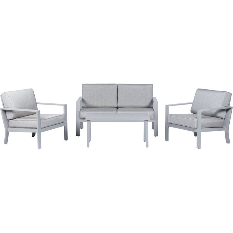 Kinsley 4Pc Seating: 2 Alum Side Chairs, Loveseat, Slat Top Coffee Table KINS4PC-GRY