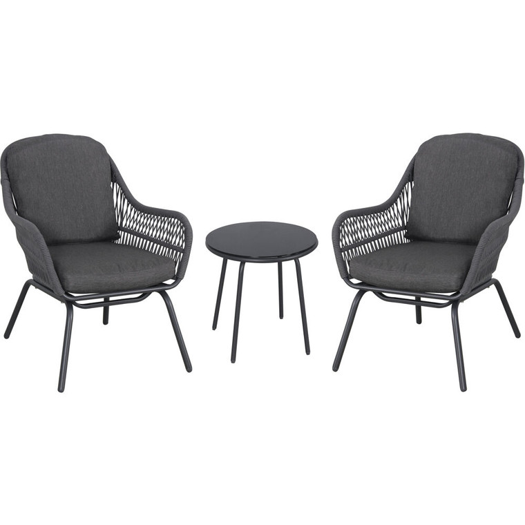 Skylar 3 Piece Seating Set: 2 Rope Cushioned Chairs And Glass Top Side Table SKY3PC-GRY