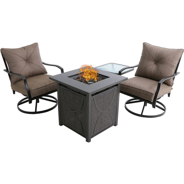 Palm Bay 4Pc Fire Pit: 2 Swivel Rockers, Glass Side Table, Steel Fire Pit PALM4PCSWFP-TAN