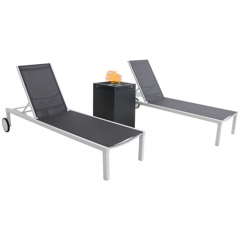 Peyton 3 Piece Chaise Set: 2 Chaise Lounges And Glass Top Fire Pit PYTNCHS3PCGFP-WG