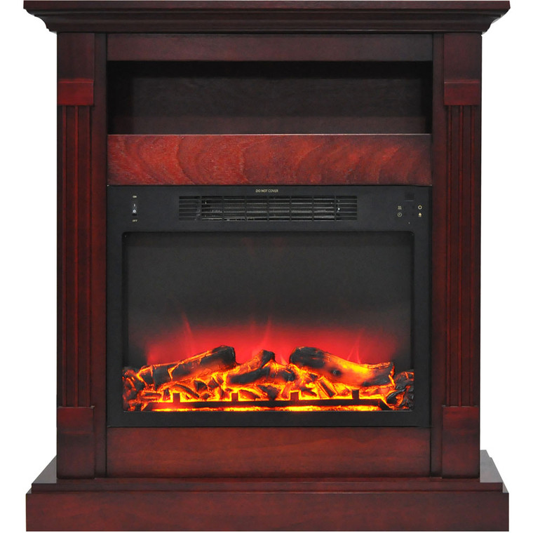 33.9"X10.4"X37" Sienna Fireplace Mantel With Logs And Grate Insert CAM3437-1CHRLG2