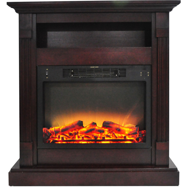 33.9"X10.4"X37" Sienna Fireplace Mantel With Logs And Grate Insert CAM3437-1MAHLG2