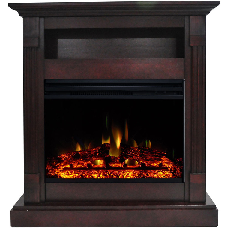 33.9"X10.4"X37" Sienna Fireplace Mantel With Deep & Enhanced Log Insert CAM3437-1MAHLG3