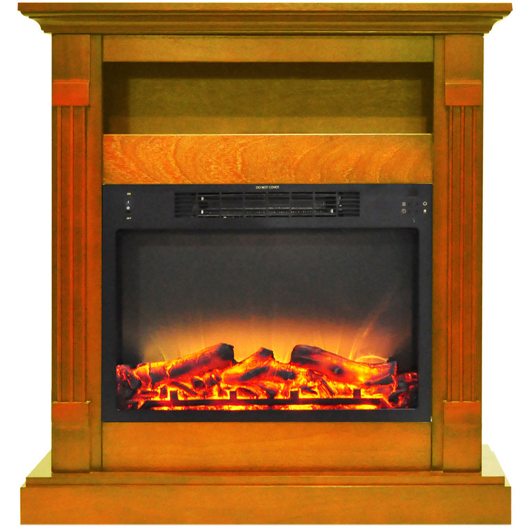 33.9"X10.4"X37" Sienna Fireplace Mantel With Logs And Grate Insert CAM3437-1TEKLG2