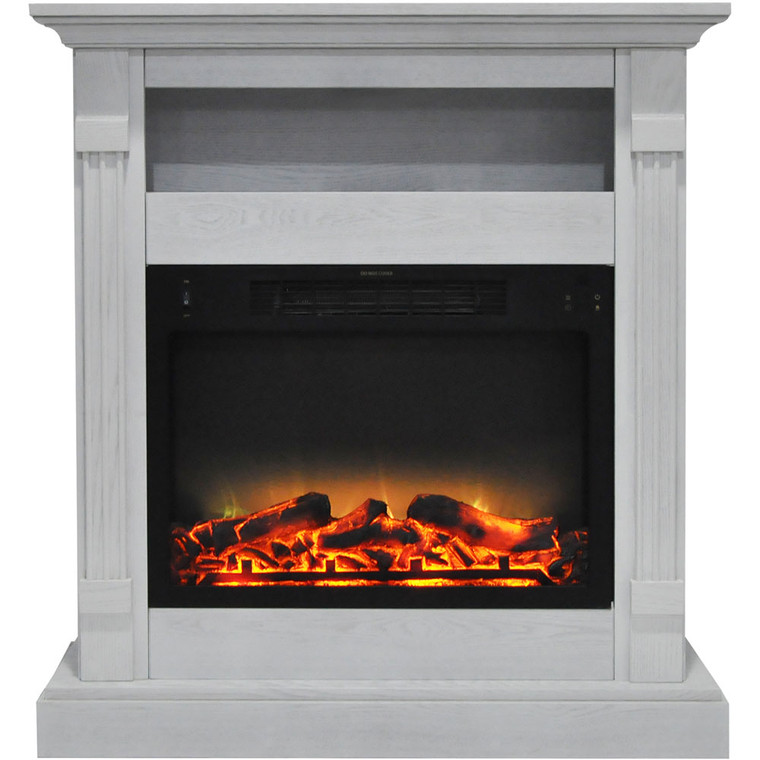 33.9"X10.4"X37" Sienna Fireplace Mantel With Logs And Grate Insert CAM3437-1WHTLG2