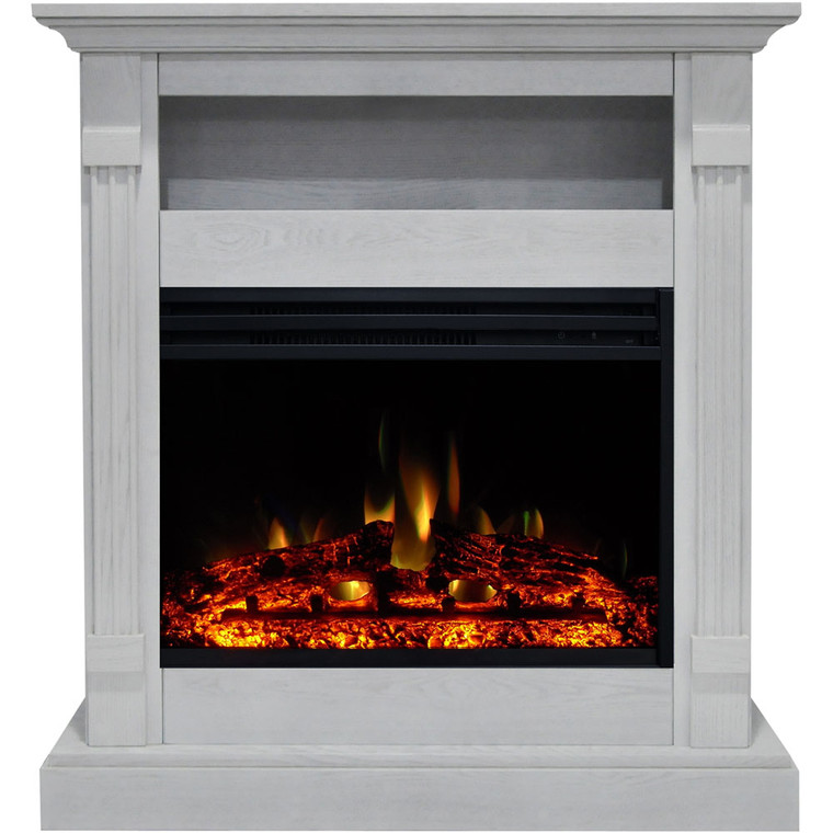 33.9"X10.4"X37" Sienna Fireplace Mantel With Deep & Enhanced Log Insert CAM3437-1WHTLG3