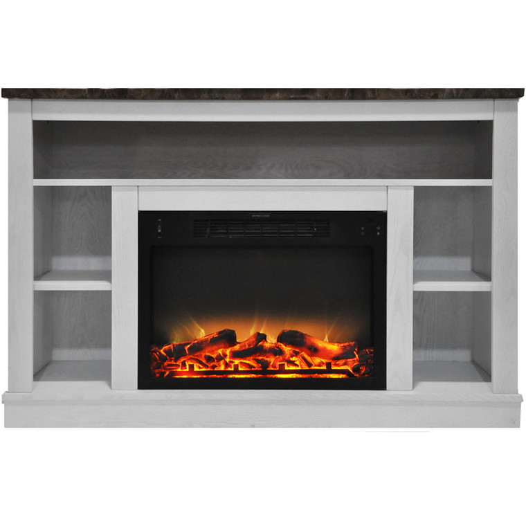 47.2"X15.7"X32.5" Seville Fireplace Mantel With Logs And Grate Insert CAM5021-1WHTLG2