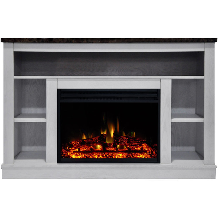 47.2"X15.7"X32.5" Seville Fireplace Mantel With Deep & Enhanced Log Insert CAM5021-1WHTLG3