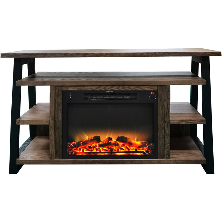 53.1"X15.6"X31.7" Sawyer Fireplace Mantel With Log Land Grate Insert CAM5332-1WALLG2