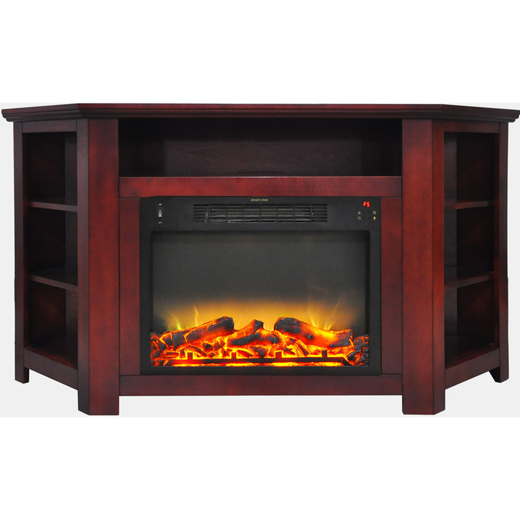 56"X15.4"X30.4" Stratford Fireplace Mantel With Logs And Grate Insert CAM5630-1CHRLG2