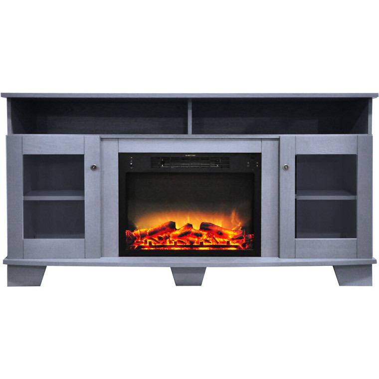 59.1"X17.7"X31.7" Savona Fireplace Mantel With Logs And Grate Insert CAM6022-1SBLLG2