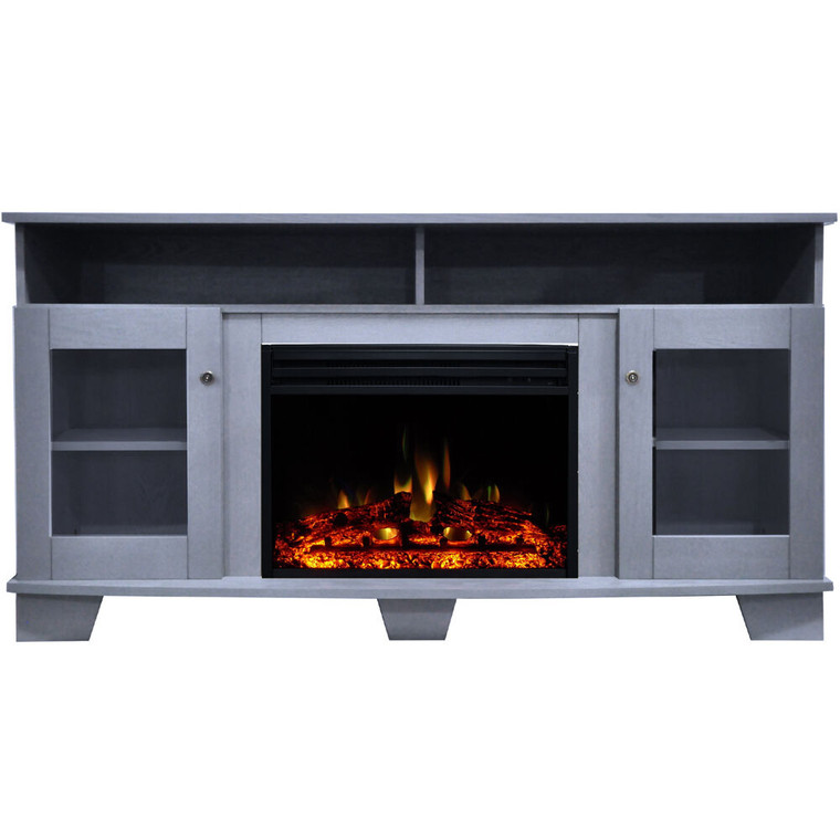 59.1"X17.7"X31.7" Savona Fireplace Mantel With Deep & Enhanced Log Insert CAM6022-1SBLLG3