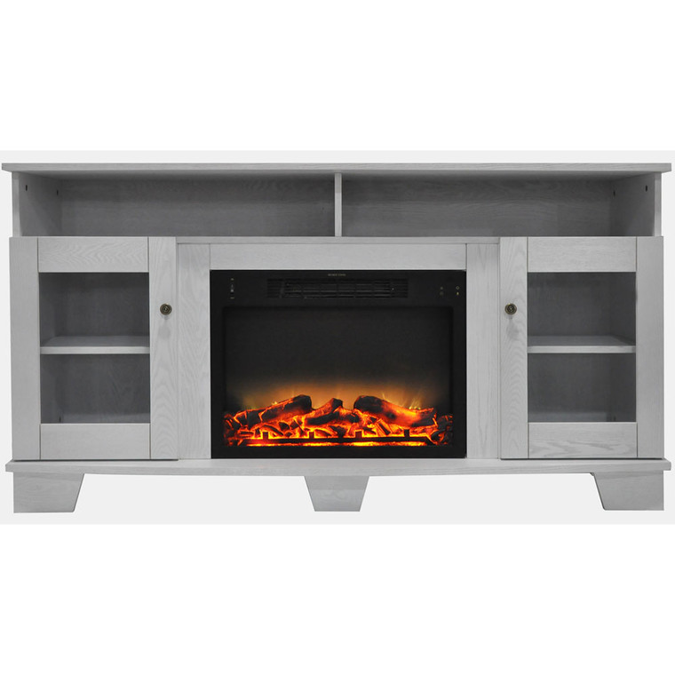 59.1"X17.7"X31.7" Savona Fireplace Mantel With Logs And Grate Insert CAM6022-1WHTLG2