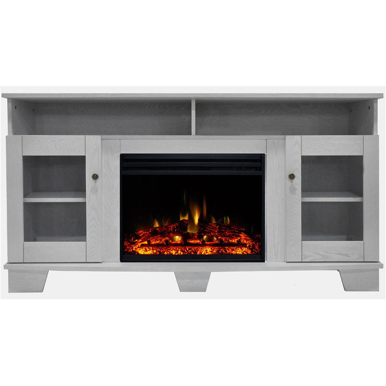 59.1"X17.7"X31.7" Savona Fireplace Mantel With Deep & Enhanced Log Insert CAM6022-1WHTLG3