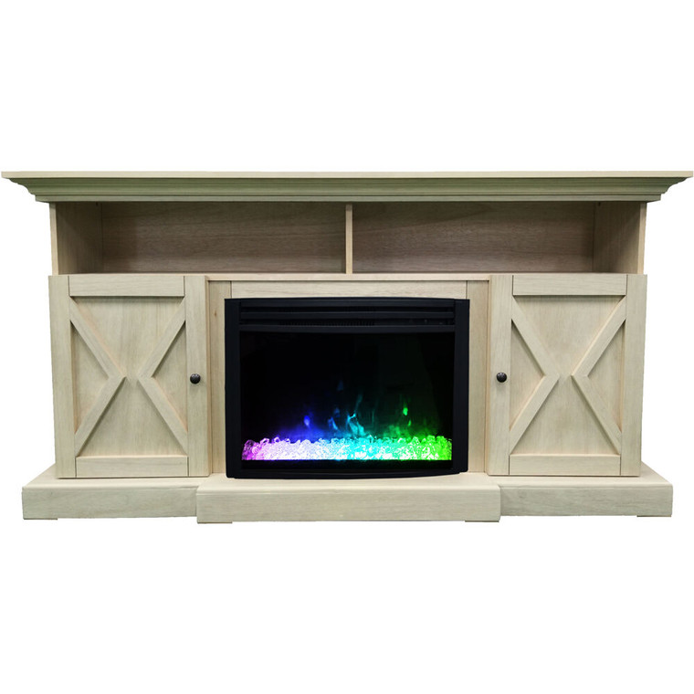62.2"X15"X32.7" Summit Farmhouse Style Fp Mantel With Crystal Insert CAM6215-1SNDCRS
