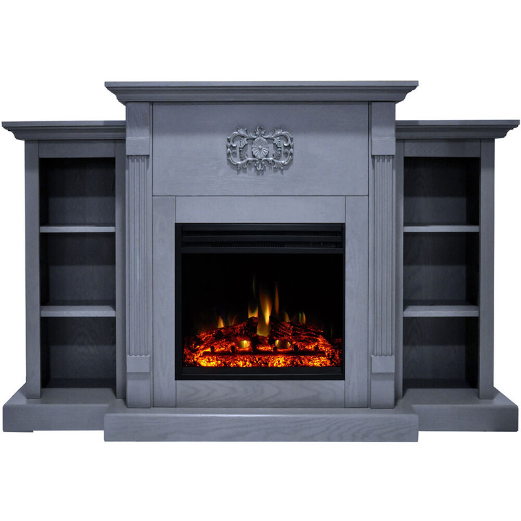 72.3"X15"X33.7" Sanoma Fireplace Mantel With Deep & Enhanced Log Insert CAM7233-1SBLLG3