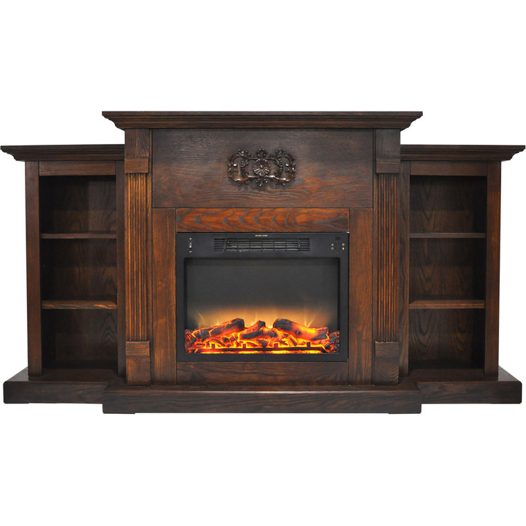 72.3"X15"X33.7" Sanoma Fireplace Mantel With Logs And Grate Insert CAM7233-1WALLG2