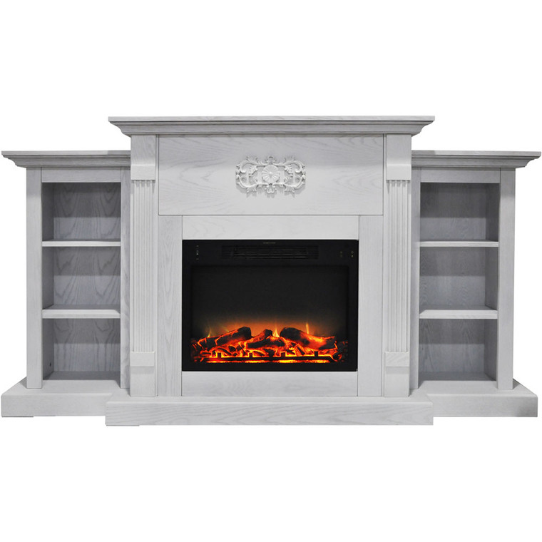 72.3"X15"X33.7" Sanoma Fireplace Mantel With Logs And Grate Insert CAM7233-1WHTLG2
