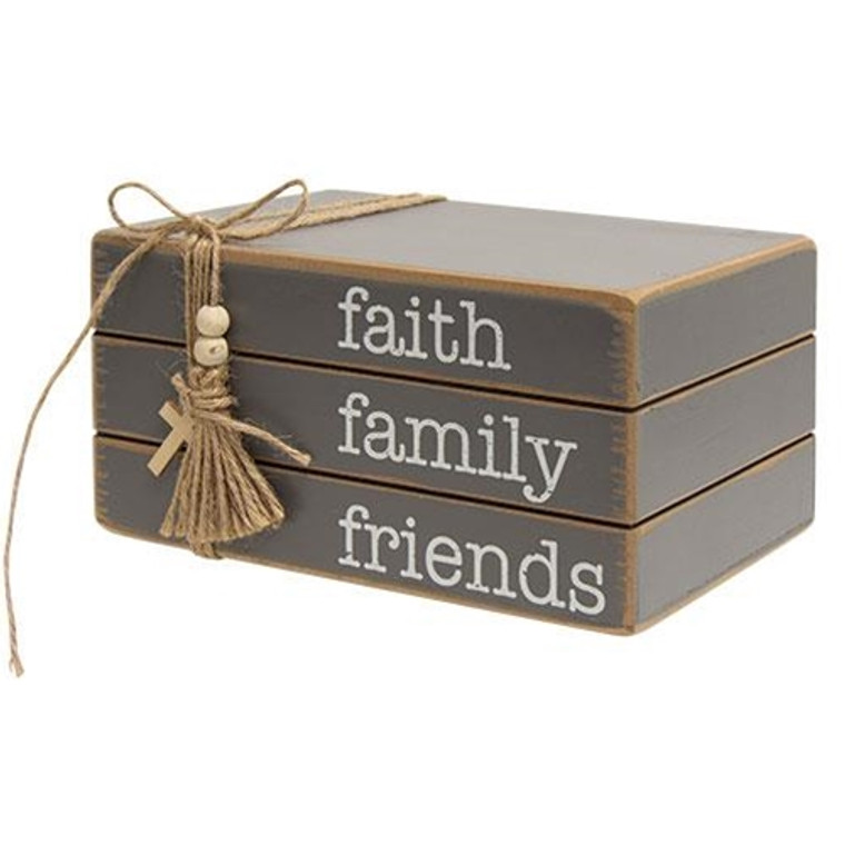CWI G35481 Faith Family Friends Wooden Book Stack