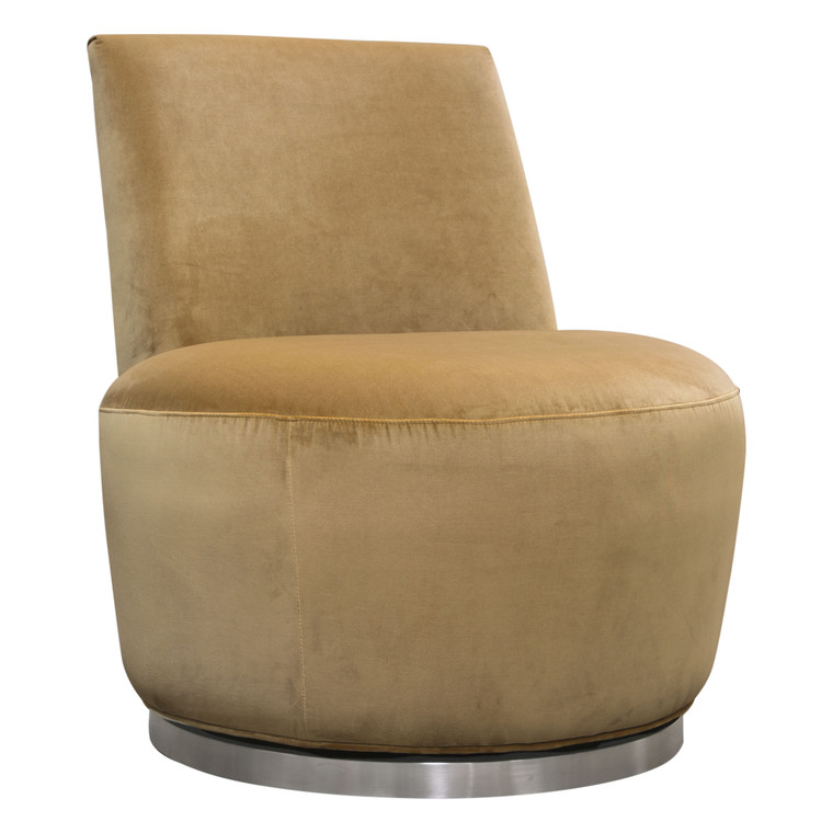 Blake Swivel Accent Chair In Marigold Velvet Fabric W/ Polished Stainless Steel Base BLAKECHMG