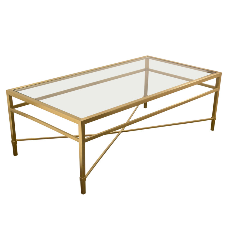 Croft Rectangluar Cocktail Table With Clear Glass Top And Brushed Gold Base CROFTCTGD