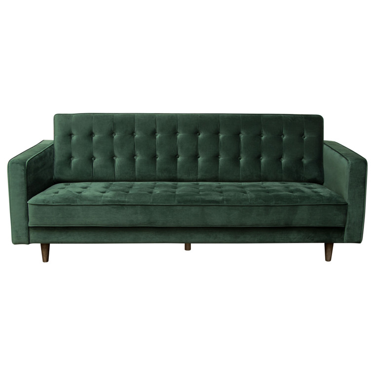 Juniper Tufted Sofa In Hunter Green Velvet With (2) Bolster Pillows JUNIPERSOGN