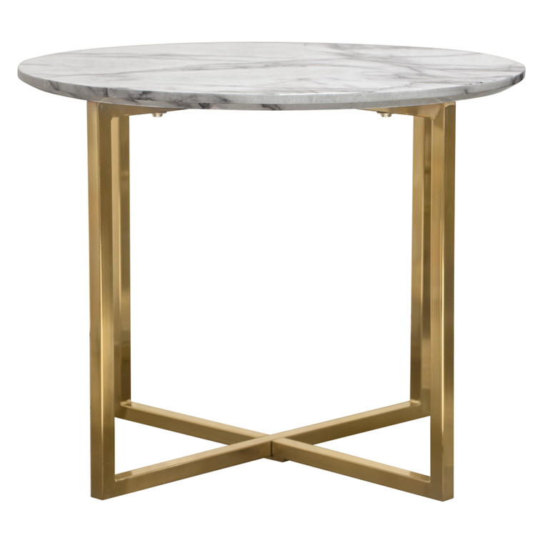 Vida 24" Round End Table W/ Faux Marble Top And Brushed Gold Metal Frame VIDAETMA