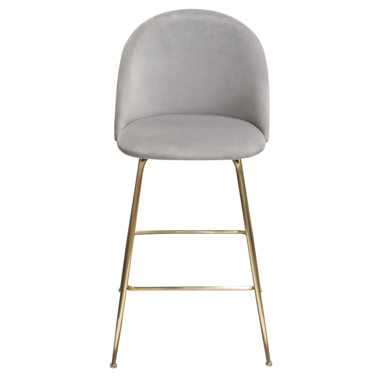 Lilly Set Of (2) Bar Height Chairs In Grey Velvet W/ Brushed Gold Metal Legs LILLYBCGR2PK