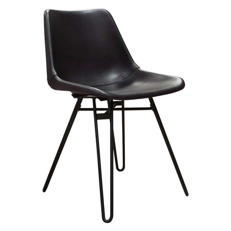 Camden Dining Chair In Genuine Black Leather W/ Black Powder Coat Hairpin Leg CAMDENDCBL1PK