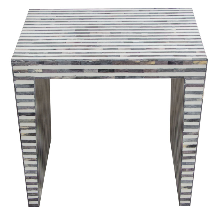 Mosaic End Table W/ Bone Linlay In Linear Pattern MOSAICETBI