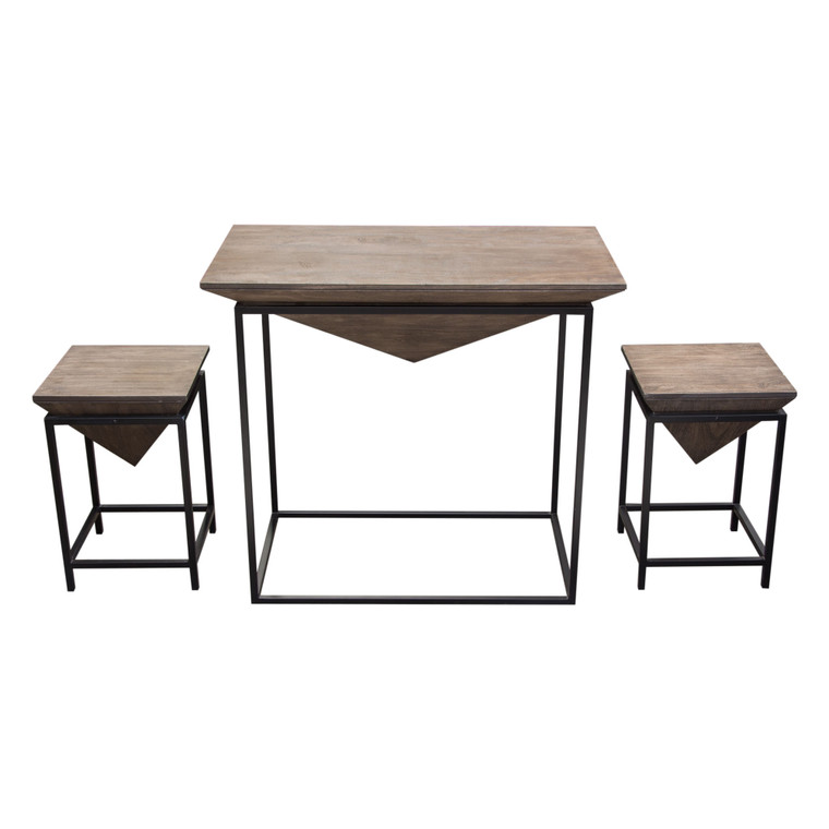 Venue 3Pc Counter Table W/ (2) Stools W/ Solid Mango Top In Walnut Grey Finish & Black Iron Base VENUESETWA