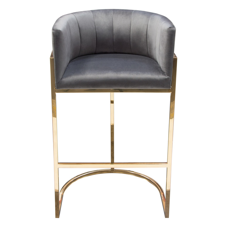Pandora Bar Height Chair In Grey Velvet With Polished Gold Frame PANDORABCGR1PK