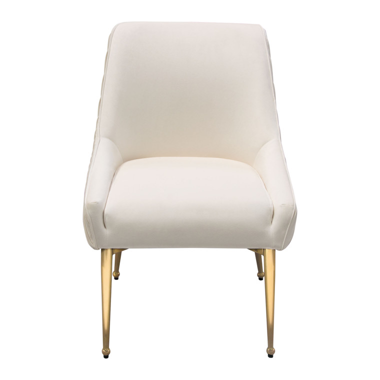 Set Of (2) Quinn Dining Chairs W/ Vertical Outside Pleat Detail And Contoured Arm In Cream Velvet W/ Brushed Gold Metal Leg QUINNDCCM2PK