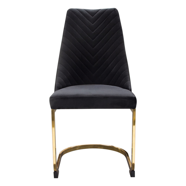 Vogue Set Of (2) Dining Chairs In Black Velvet With Polished Gold Metal Base VOGUE2DCBL2PK