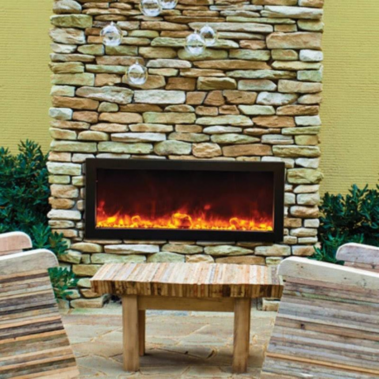 BI-50-DEEP 50" Deep Electric Outdoor Fireplace Built-In Black Steel Surround