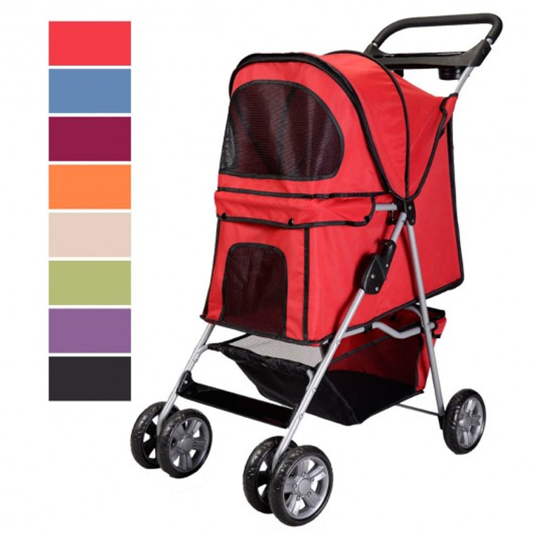 Large Deluxe Folding 4 Wheels Pet Dog Cat Carrier Stroller 8 Colors Choice Rose PS5353ROSE