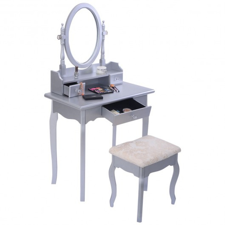 White Vanity Makeup Dressing Table With Rotatable Mirror + 3 Drawers HB84529