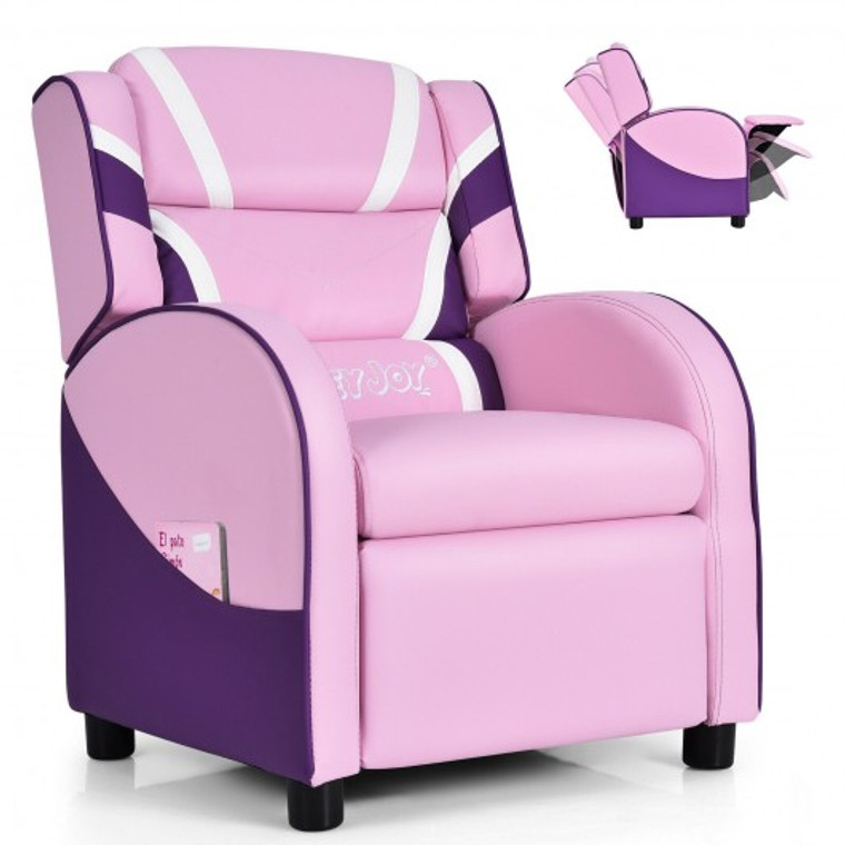 Kids Leather Recliner Chair With Side Pockets-Pink HW66976PI