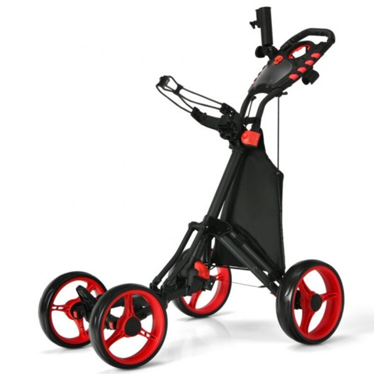 Lightweight Foldable Collapsible 4 Wheels Golf Push Cart-Red SP37604RE