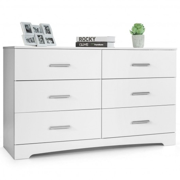 6 Drawer Double Dresser Chest Of Drawers Storage Cabinet Organizer-White HW65856WH+