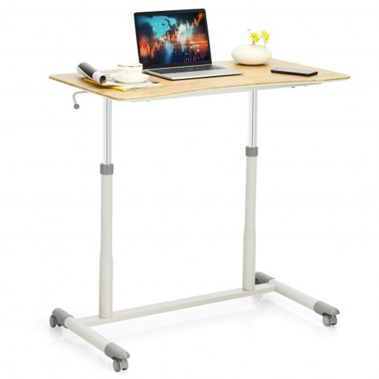 Height Adjustable Computer Desk Sit To Stand Rolling Notebook Table -Natural HW65631NA