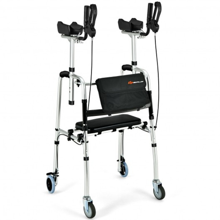 Folding Auxiliary Walker Rollator With Brakes Flip-Up Seat Bag Multifunction-Silver SP37508SL