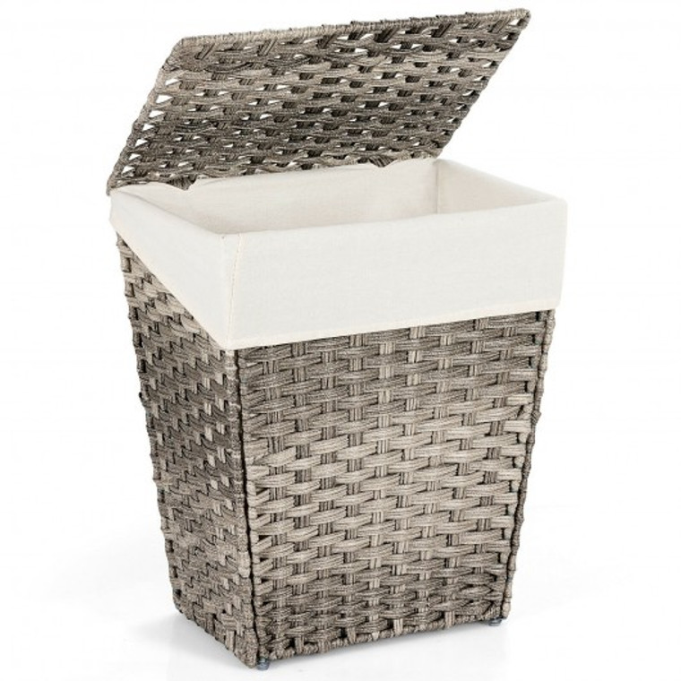 Foldable Handwoven Laundry Hamper With Removable Liner-Gray HW67573GR