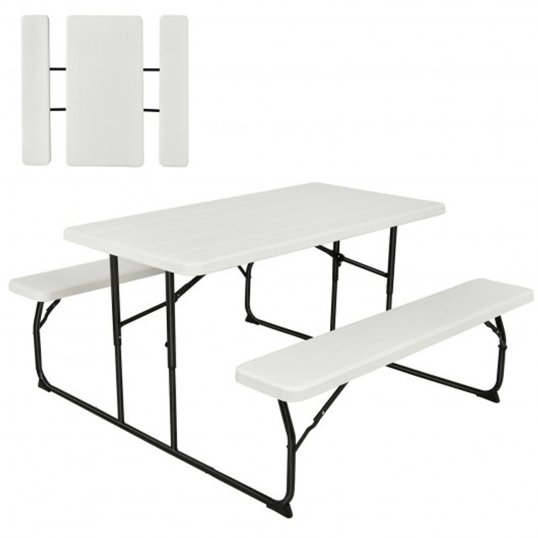 Indoor And Outdoor Folding Picnic Table Bench Set With Wood-Like Texture-White OP70672WH