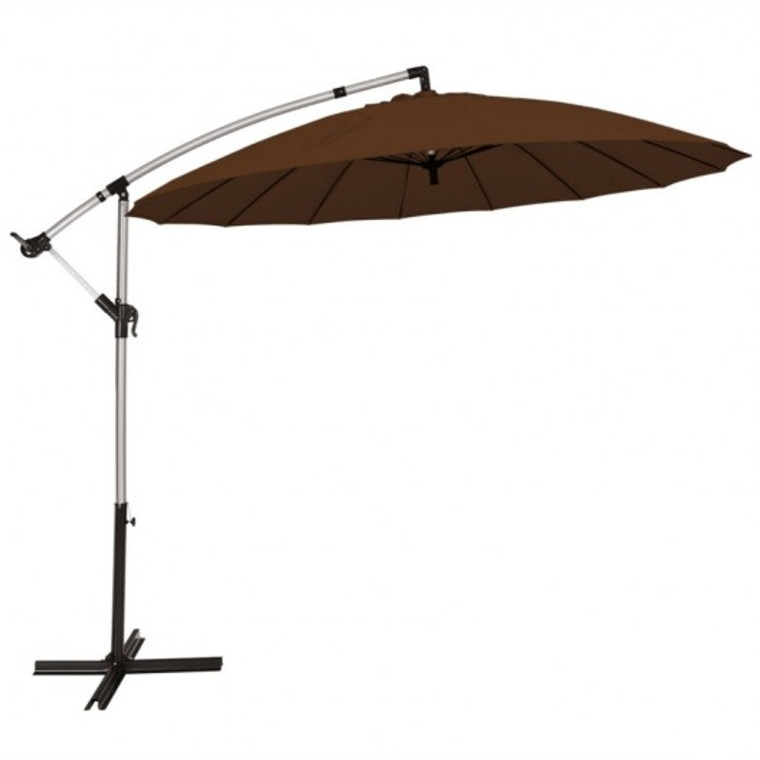 10 Foot Patio Offset Umbrella Market Hanging Umbrella For Backyard Poolside Lawn Garden-Tan OP70835CF