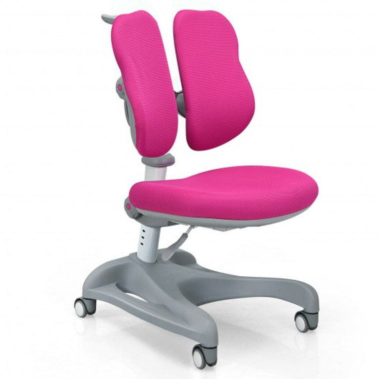 Adjustable Height Student Chair With Sit-Brake Casters And Lumbar Support For Home And School-Pink JV10036PI
