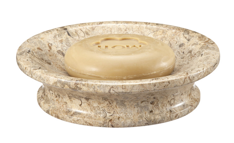 BA01-41FS Vinca Fossil Stone Round Soap Dish by Marble Crafter