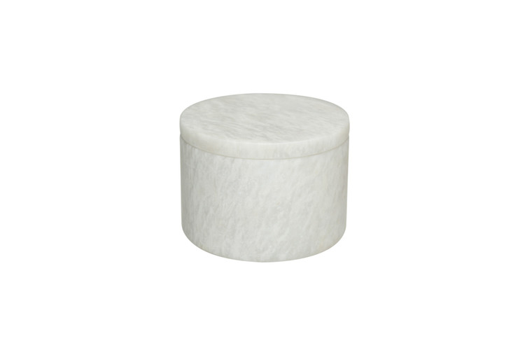 BX56-PW Eirenne Pearl White Marble 5-3/4" Dia X 4" Honed Finish Box by Marble Crafter